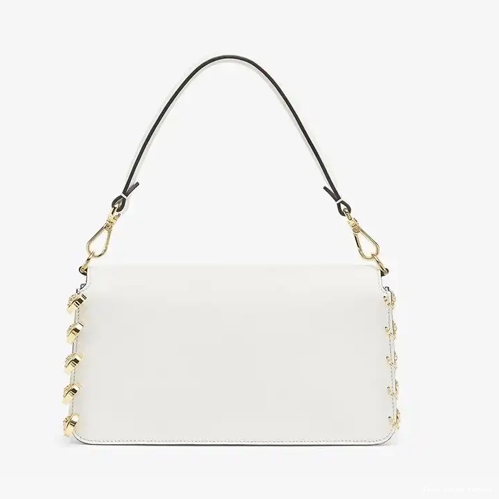 Cheap HOT Leather Calf Brooches Fendi White Baguette Bag Medium In with Pin Fendace 0408